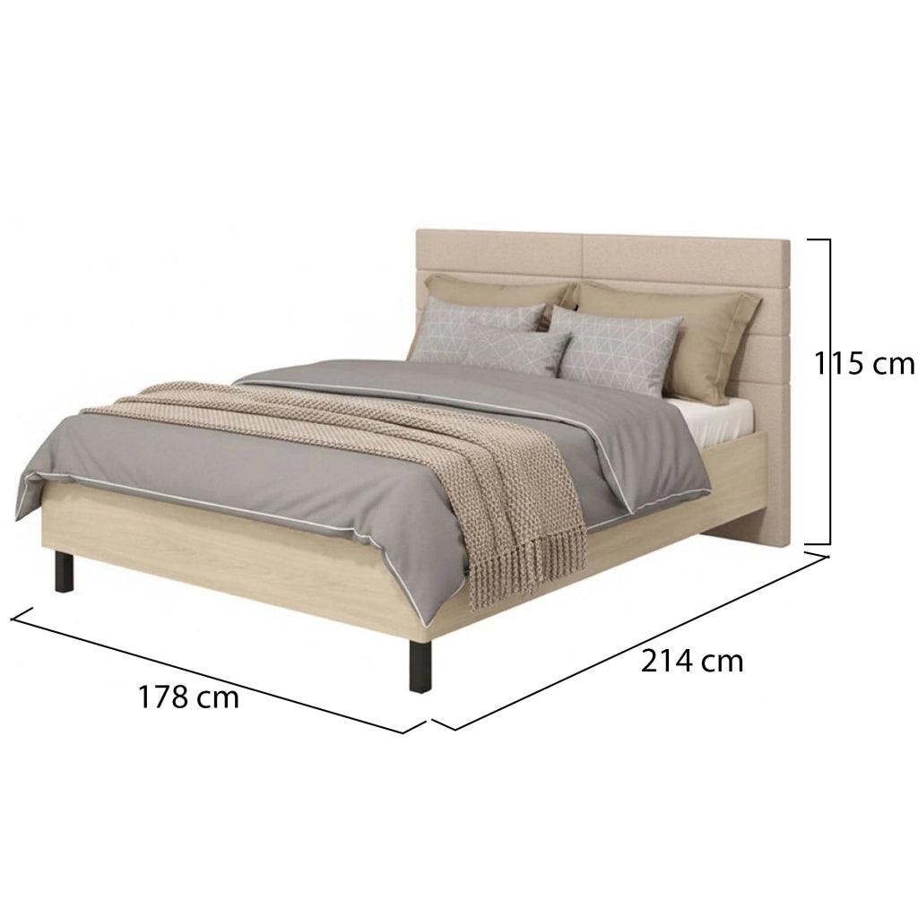 Letto Matrimoniale Ausonio, Letto Matrimoniale Testiera Imbottita, Marrone Rovere