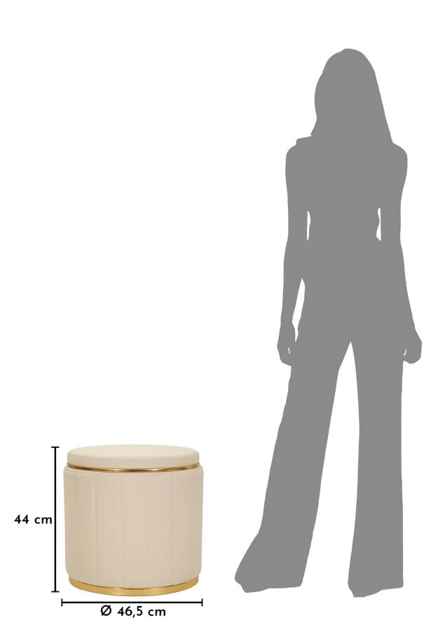 Puff con Contenitore London Crema Ø46,5x44 cm in Pino e MDF e Spugna e Metallo e PU