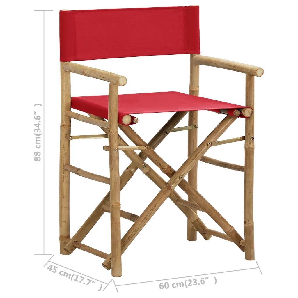 Sedie da Regista Pieghevoli 2 pz Rosse in Bambù e Tela 313031