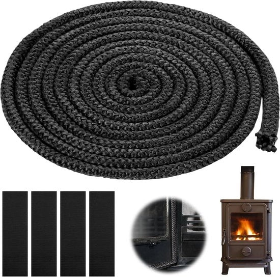 Afdichting per fibre di vetro 10 mm x 4 m resistente al fuoco - cinture di sigillatura per camino a legna - forno - camino a pellet - caldaia - camino aperto