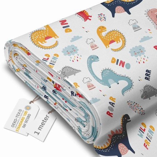 Tela Acquaparata - Tela per mobili a metro 160 cm largo - Tela impermeabile 220 g/m2 600D - Tela impermeabile con motivi di dinosauri per bambini a metro