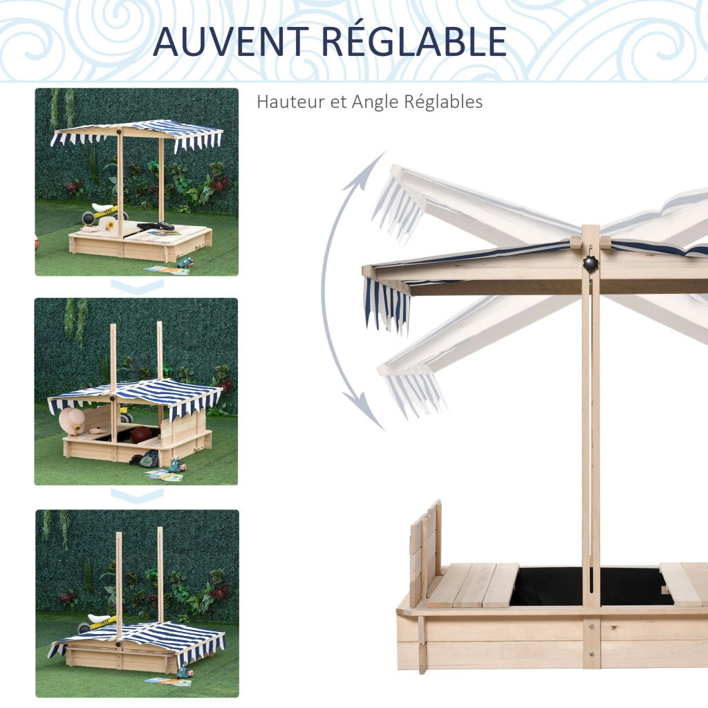 Sandbox per bambini in legno quadrata con panche e coperchio ¨C zephmum ¨C 106x106x19 cm