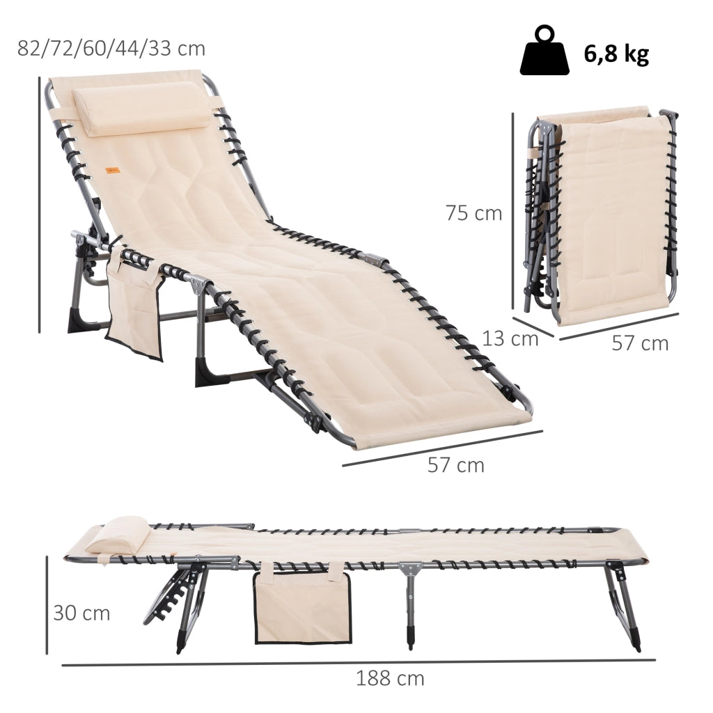 Lettino da giardino pieghevole con cuscino ¨C zephmum ¨C beige, tessuto Oxford, 188x57x30 cm