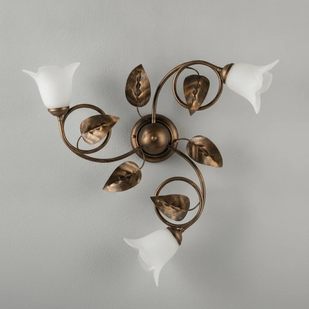 Plafoniera Arte Povera Limone 3 Luci Marrone e Bianco LuceArt Classic