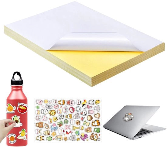 Papel di adesivo A4 80 fogli - Autoadesivo - Stampabile - Bianco opaco - Compatibile con stampanti laser e a getto d'inchiostro - Ideale per etichette
