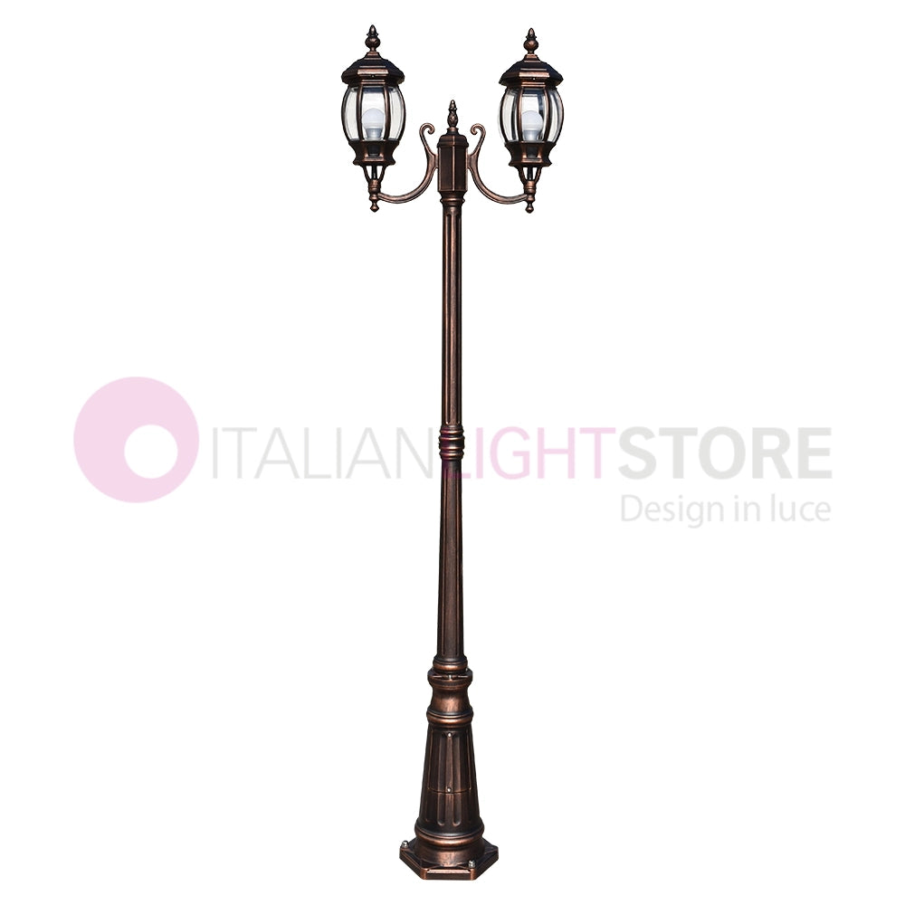 ENEA Lampione a 2 luci h.212 in Alluminio per Esterno Vialetto Giardino NERO-RAME