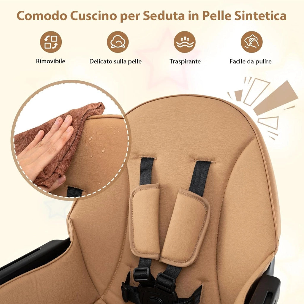 6-in-1 Seggiolone per Neonati, Seggiolone Prima Pappa, Tavolo e Sedia Convertibile per Bambini, Imbracatura di Sicurezza, Vassoio Rimovibile, per Bambini 6-36 Mesi (Caffè+Nero)
