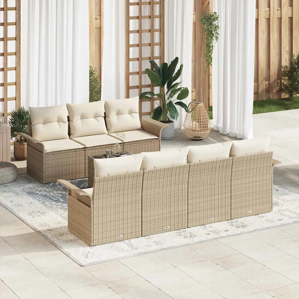 Set Divano da Giardino con cuscino 8 pcs Beige polyrattan
