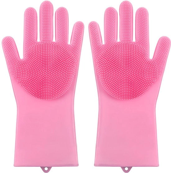 Manici di silicone per lavaggio animali, speciali per gatti e cani, resistenti e abrasivi, ideali per cucina e casa, morbidi silicone, non irritano la pelle (rosa) - Platycodon rosa