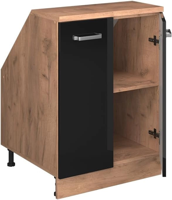 Mobile sottotetto Rion, Nero lucido, 60 x 81.6 cm con 2 porte, carcassa 60 cm profondità, adatto per il salvaspazio sotto tetti spioventi