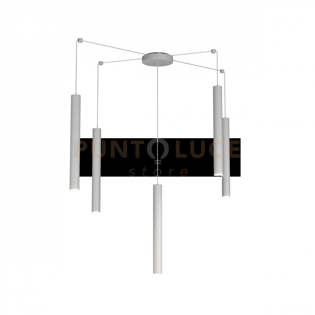 ROUND TUBE SOSPENSIONE 5 LUCI GRIGIO CAVO CM.250 CON BASE 1174-S5-GR