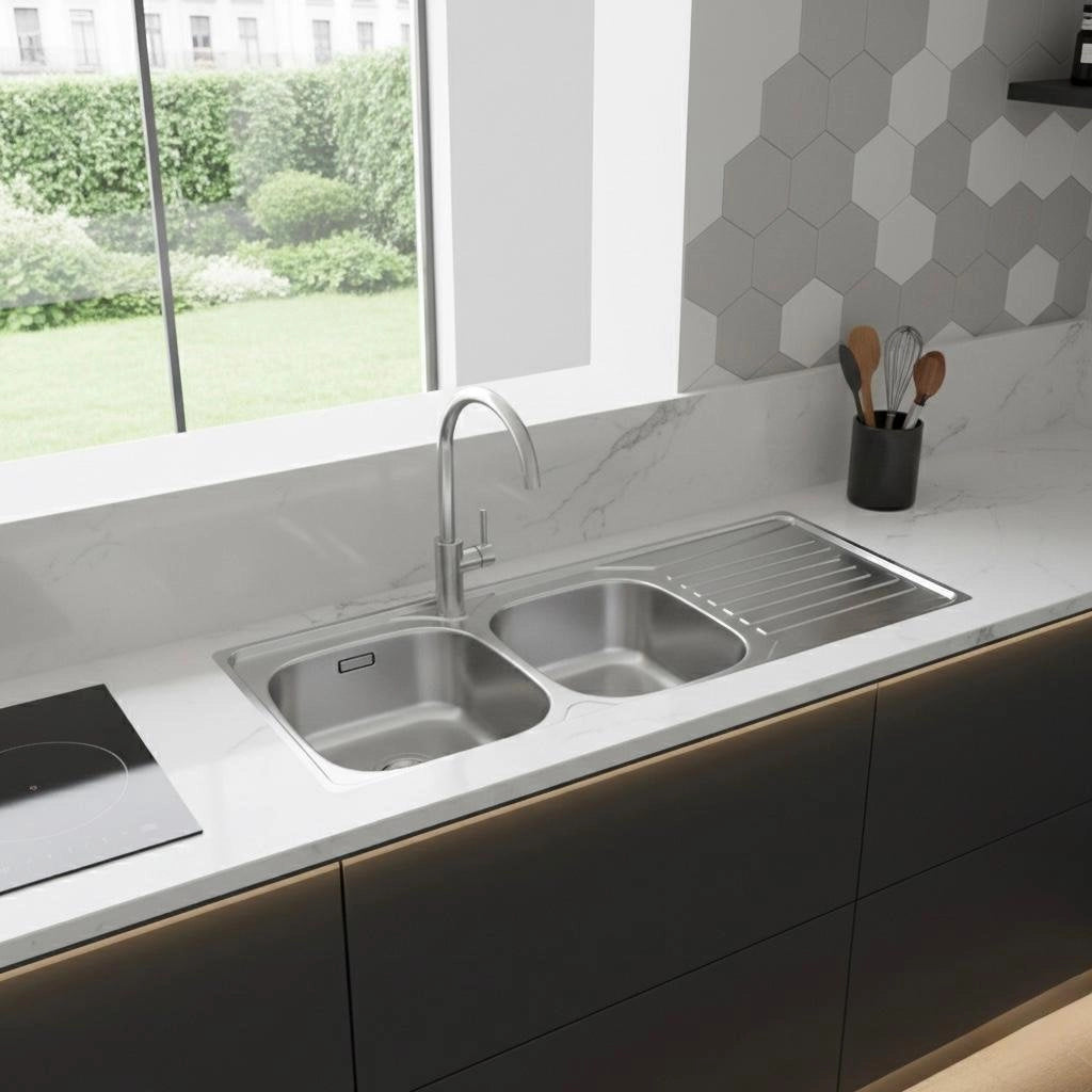 Lavello appoggio in acciaio inox 116x50 gocciolatoio DX  - Cromo