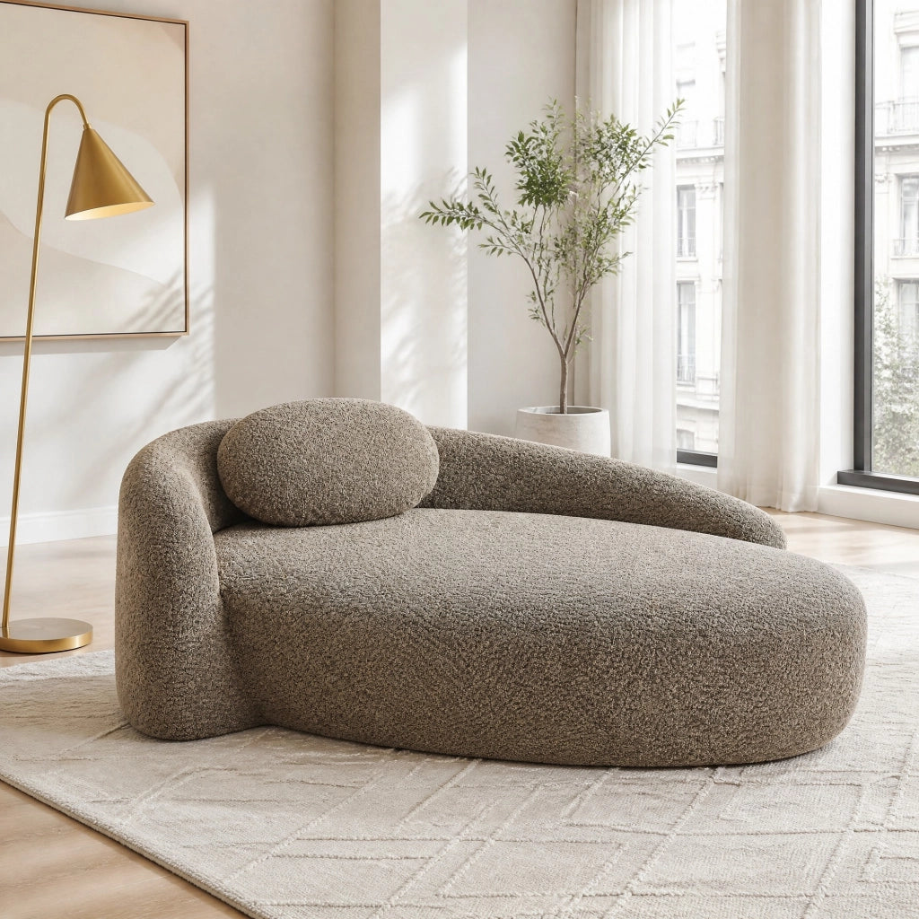 Scaffale in tessuto teddy con design arrotondato imbottitura in schiuma ad alta elasticità marrone