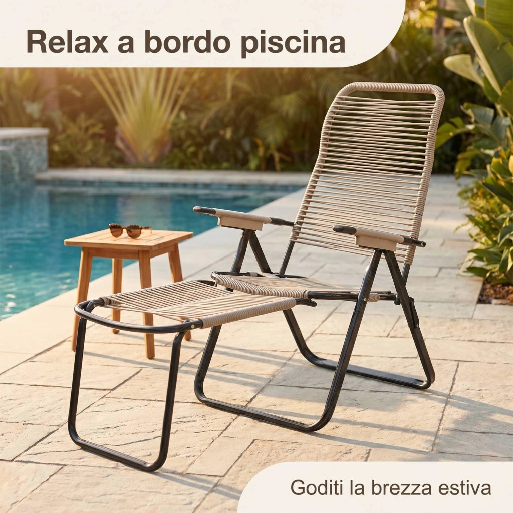 Marvin Sdraio Cordonata con Poggiapiedi Sedia a Sdraio da Giardino Filo in Pvc Pieghevole Metallo Poltrona Relax Tortora