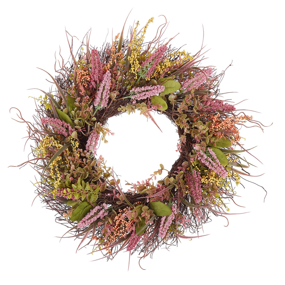 Corona Ghirlanda per Porta di fiori artificiali rosa e verde 50 cm Decorazione da parete per tavolo rotondo in stile rustico tradizionale