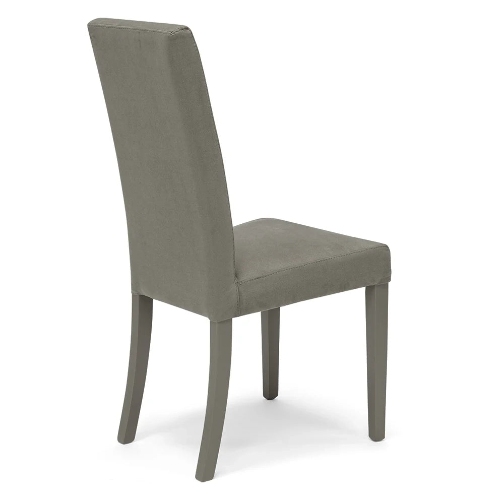 Sedia imbottita per sala da pranzo EDI NEW, MADE IN ITALY, design moderno, rivestimento in tessuto idrorepellente effetto camoscio, gambe in legno in tinta, colore Grigio