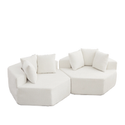 Poltrona modulare esagonale lounge con 3 cuscini e seduta in schiuma con molle in chenille beige