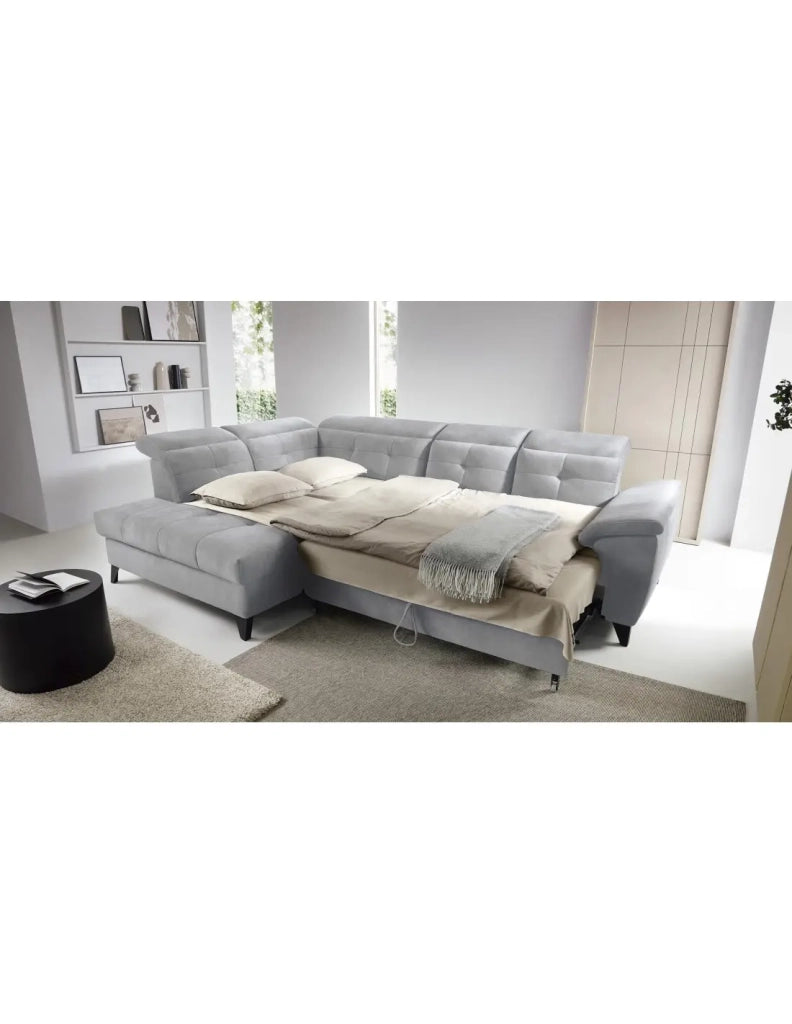 Divano ad angolo Grigio 5 posti angolo sinistro con letto 128x225cm INFERNO
