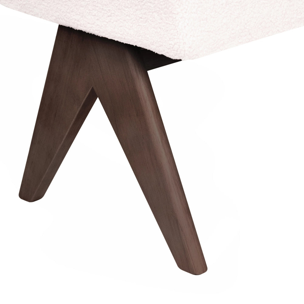 Panca Boucle bianco sporco e marrone scuro con gambe in legno imbottite Panca per corridoio e panca da letto