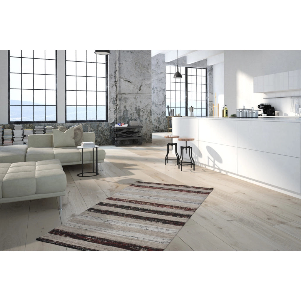 Tappeto Evita 200 Kilim in Lana e Seta Bianco e Nero