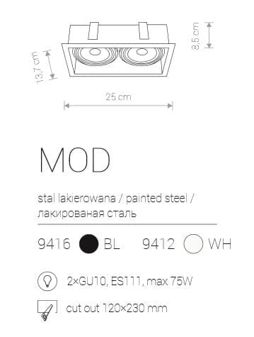 Nowodvorski DOWNLIGHT faretto incasso bianco 2xES111 9412