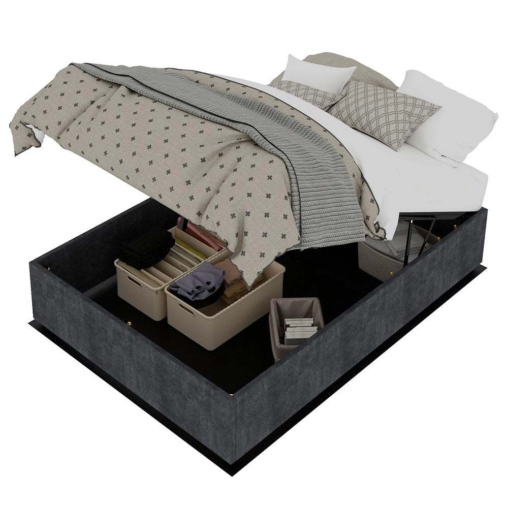 Letto Contenitore Imbottito 140x200 ¨C Xylo ¨C Grigio, Velluto, Idraulico, Senza Testiera