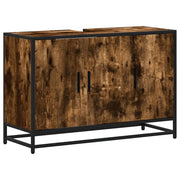 Elegante mobiletto da bagno in stile retrò 90 x 33 x 60 cm ampio spazio contenitivo stile industriale legno di rovere affumicato 02_0049659