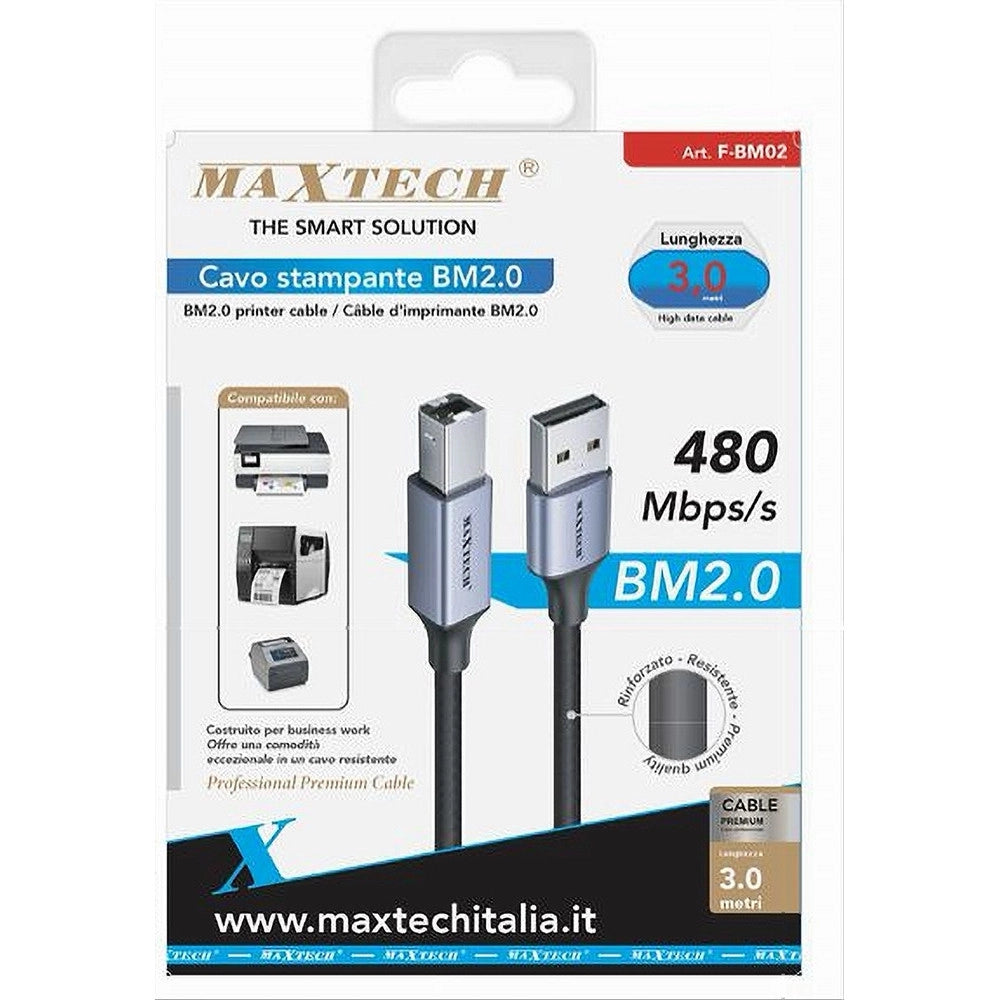 Trade Shop - Cavo Usb Bm2.0 Maschio 480 Mbps 3 Mt Compatibile Stampante Etichettatrice F-bm02 -