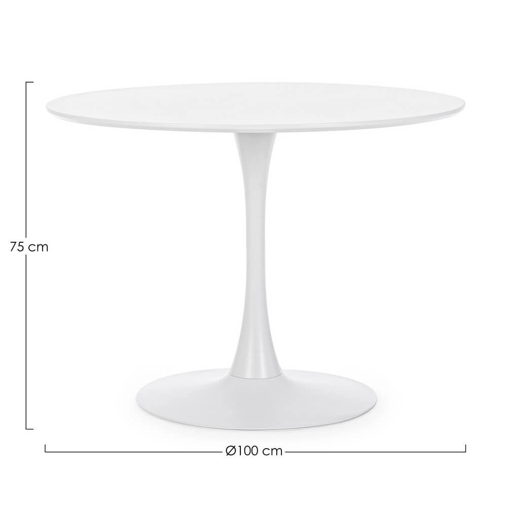Tavolo rotondo bianco con base a tulipano in acciaio 100 cm - CLEO