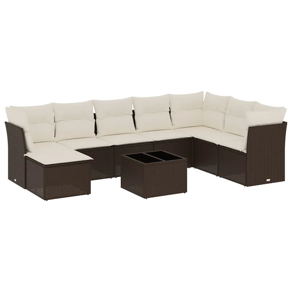 Set Divani da Giardino 9pz con Cuscini Marrone in Polyrattan 3218063