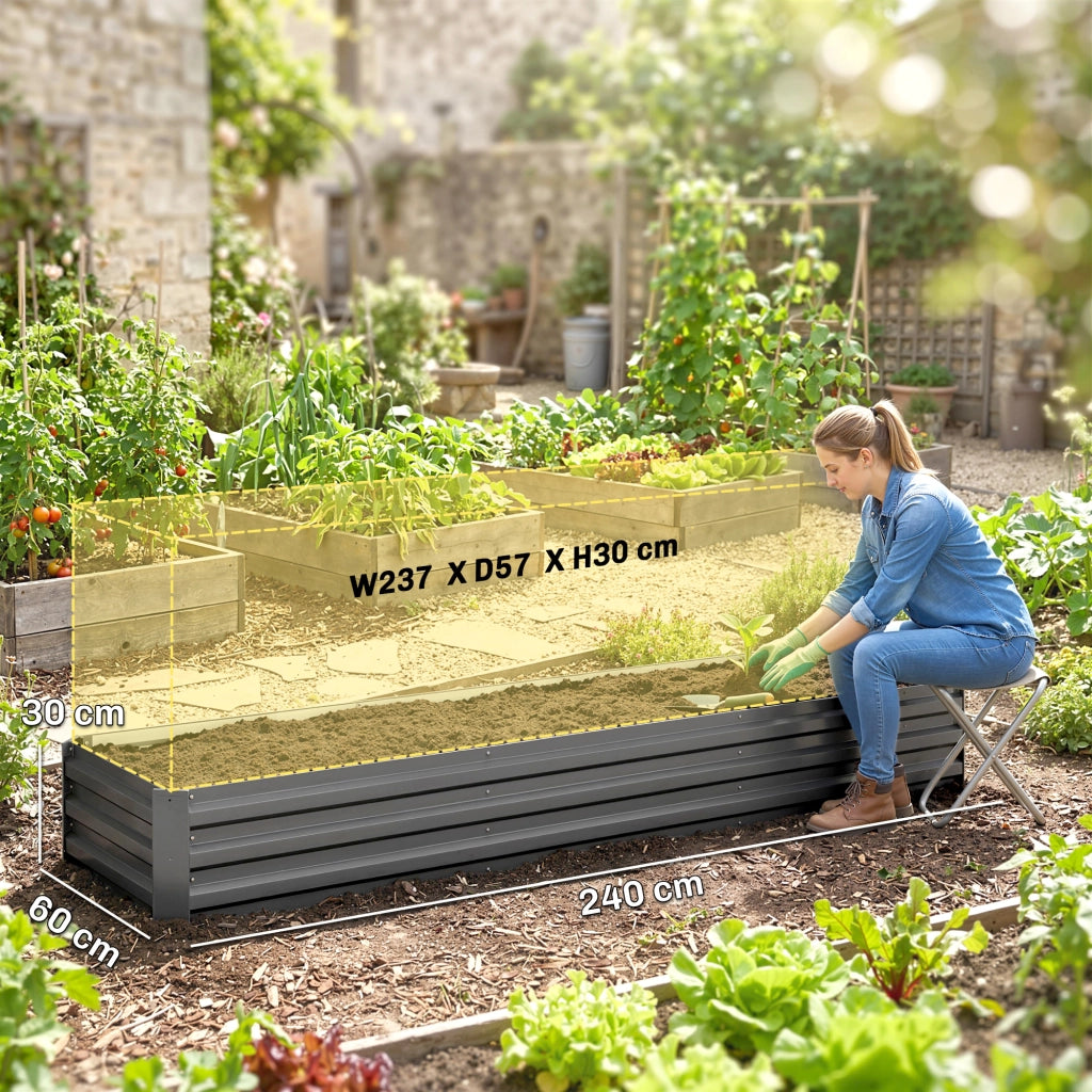 Fioriera Grande Rettangolare in Acciaio Galvanizzato per Giardino ¨C zephmum ¨C 240x60x30 cm Grigio Scuro