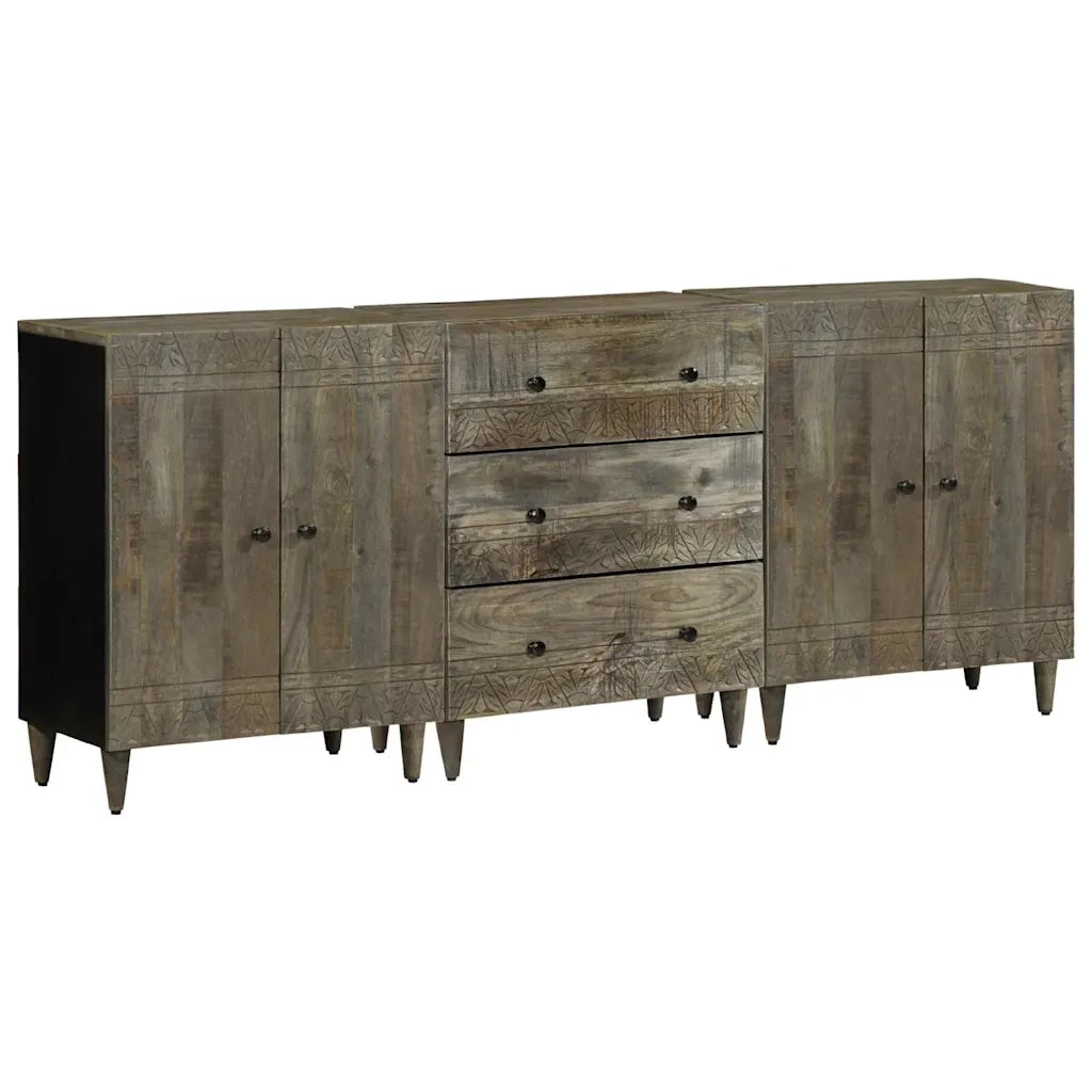 Credenze 3 pz Grigio Chiaro 60x33,5x75 cm Legno Massello Mango