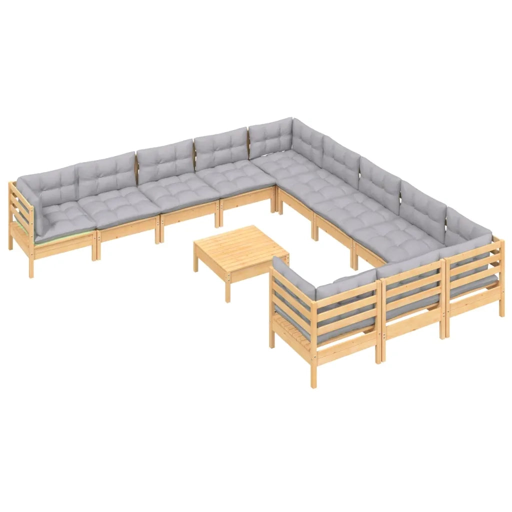 Set Divani da Giardino 12 pz con Cuscini Grigi Massello di Pino cod mxl 42599