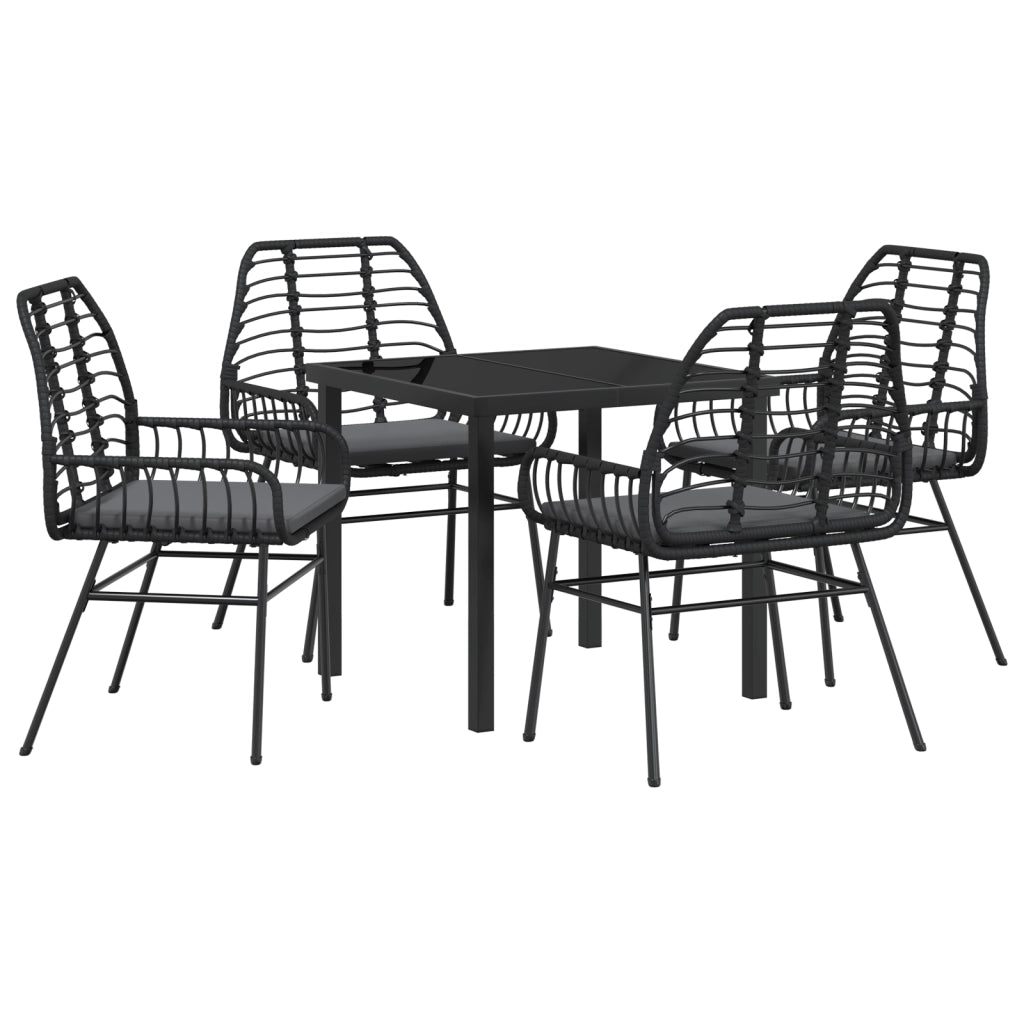 Set da Pranzo da Giardino 5 Pezzi con Cuscini Nero Polyrattan