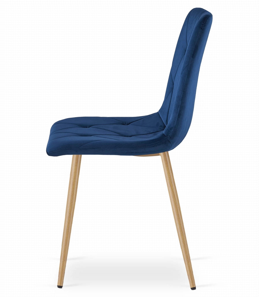 Sedia Valora TYRA in velluto blu navy con gambe color legno x2