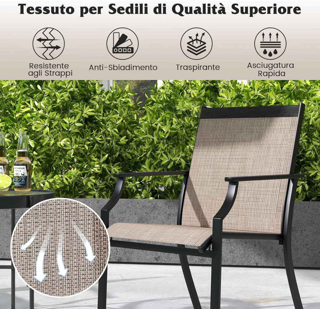 2 Sedie da Pranzo per Patio, Poltrone da Esterno con Seduta Traspirante e Telaio in Metallo, Schienale Ergonomico e Braccioli, Poltrone con Schienale Alto per Portico, Cortile, Prato(CaffÃ¨)