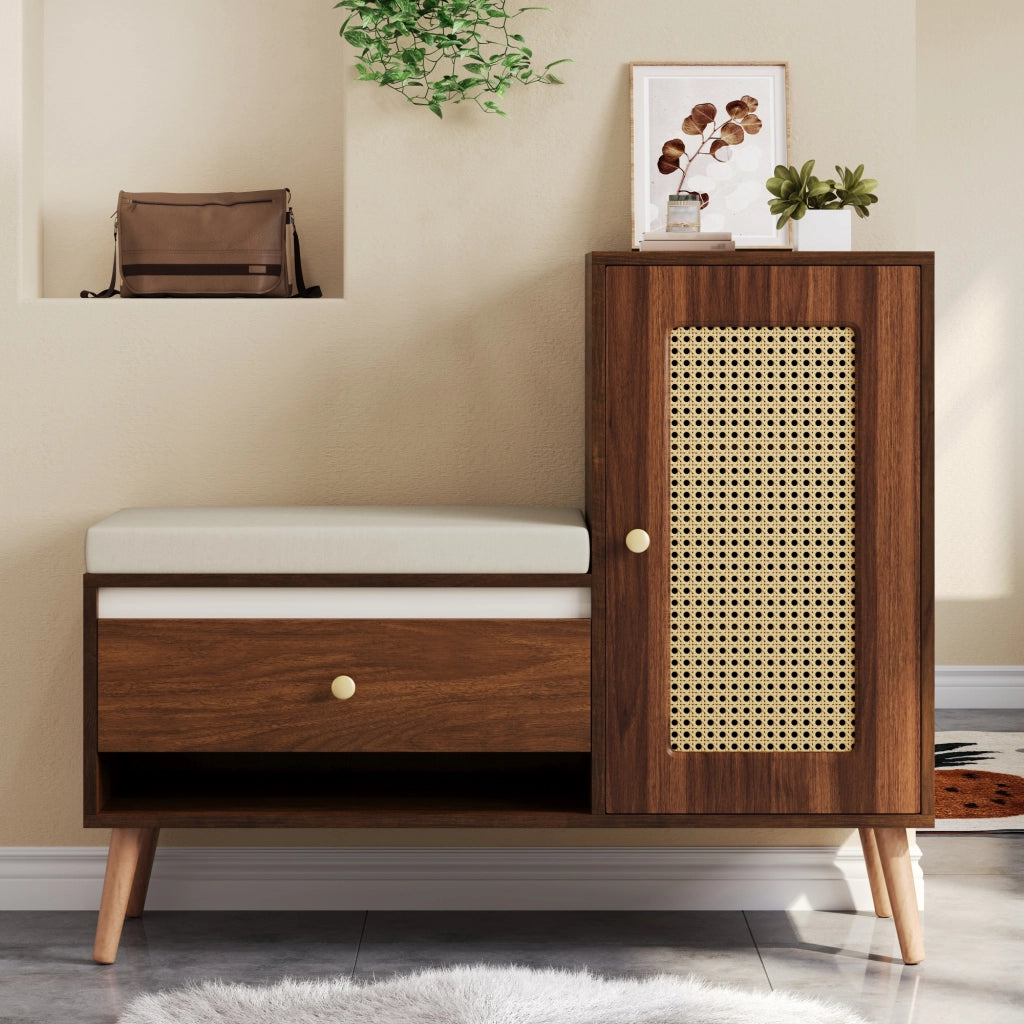Scarpiera con Panca e Cuscino ¨C Xylo ¨C Rattan, Cassetti, Ante, Ripiani, Ingresso