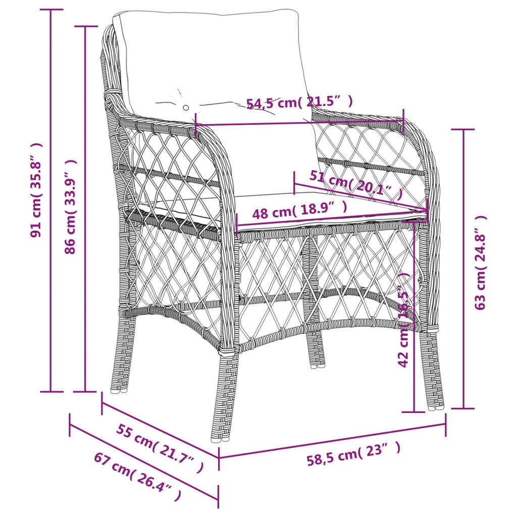 Sedie da Giardino con Cuscini 2 pz Beige in Polyrattan 365156