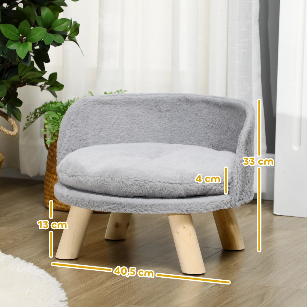 Letto per animali con cuscino lavabile in lavatrice, piedi antiscivolo in legno di pino grigio Ø40,5 × 33 cm