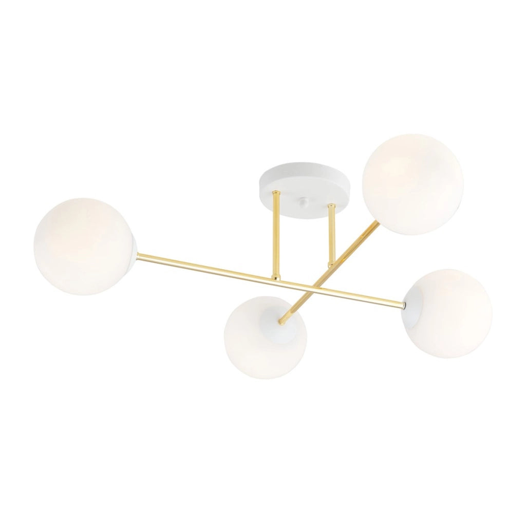 Lampada a sospensione MAGNUM in acciaio oro e vetro bianco