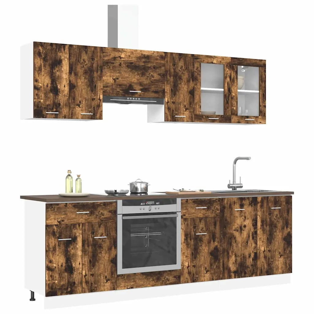 Set di mobili da cucina con cassetto Lyon 8 pcs Rovere fumo