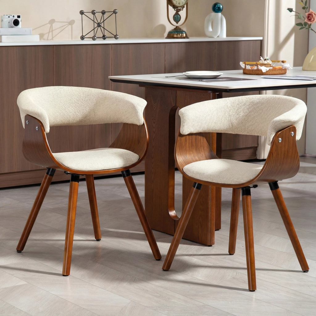 Set 2 Sedie da Pranzo Imbottite ¨C zephmum ¨C Beige con Schienale Curvo e Gambe in Legno Massello