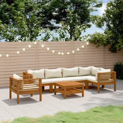 Set Divani da Giardino 7 pz con Cuscini Crema in Legno Acacia 3086954