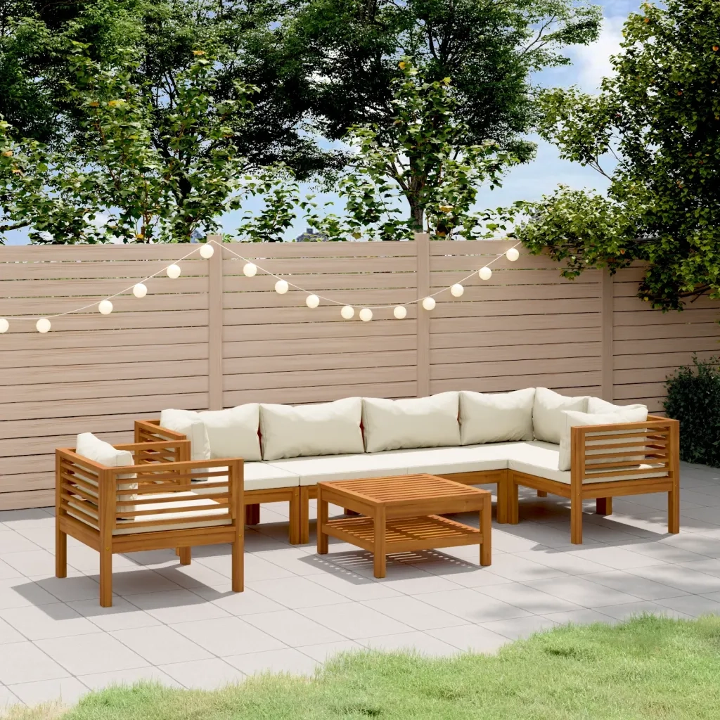 Set Divani da Giardino 7 pz con Cuscini Crema in Legno Acacia 3086954