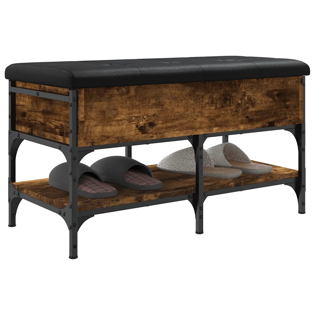 Panca Porta Scarpe-Sgabello-Panca Scarpiera Rovere Fumo 82x42x45 cm in Legno Multistrato