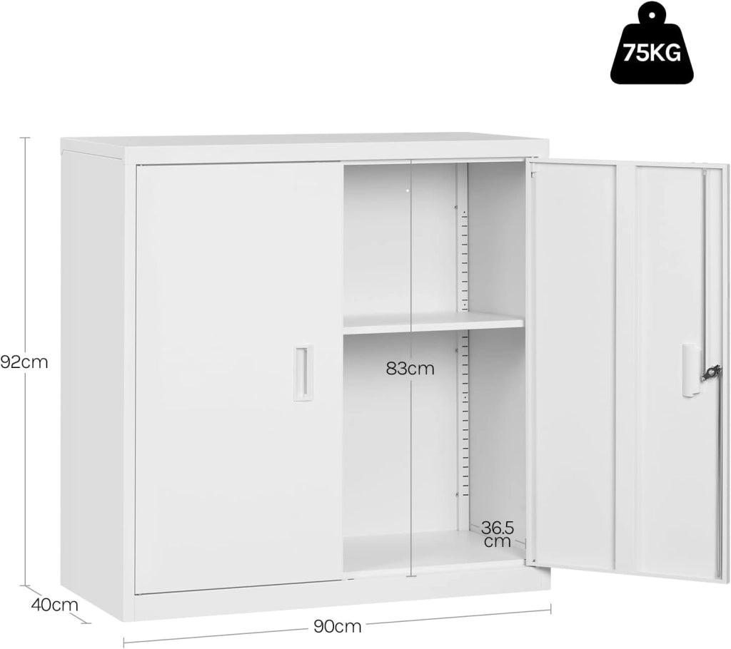 Armadio per Archiviazione con Serratura e Ripiano Regolabile in Altezza, Armadio Multiuso per Ufficio in Metallo, Bianco, L90xH92xP40 cm