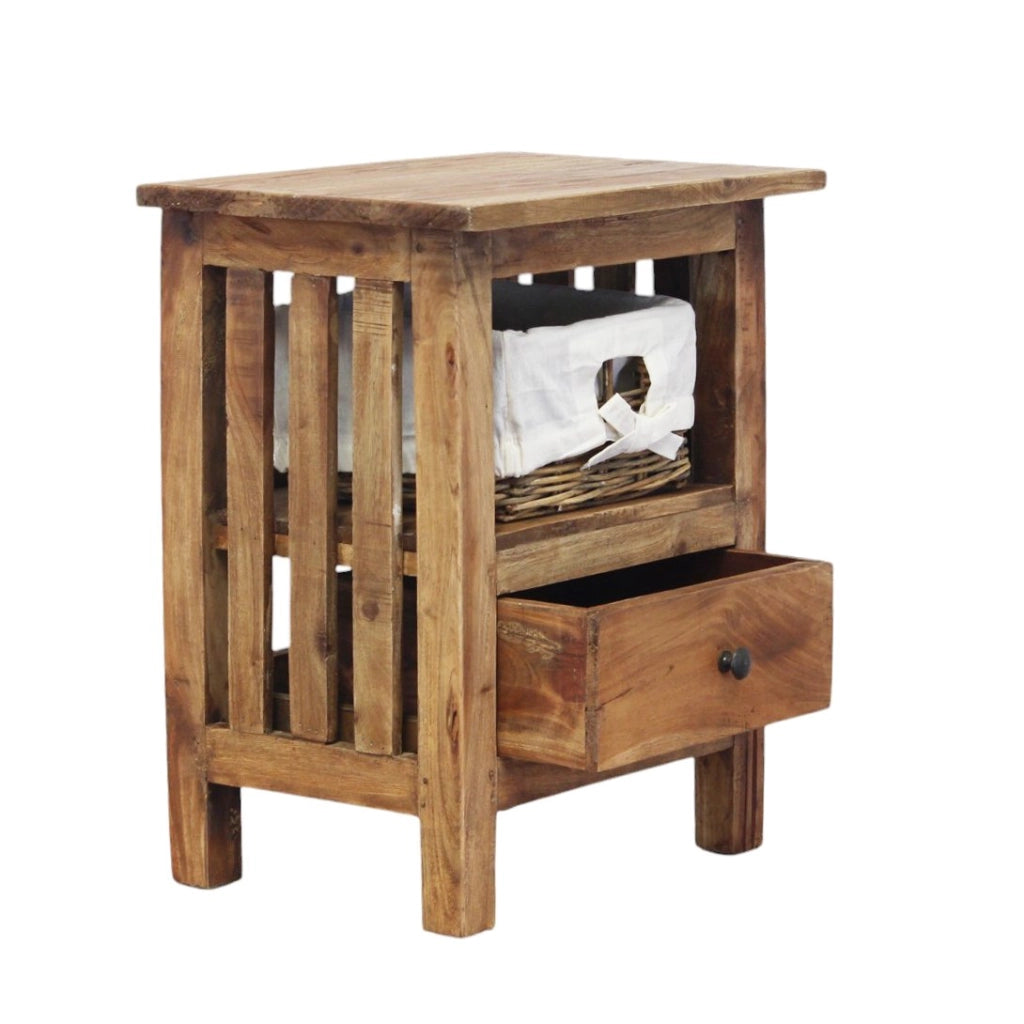 Mobiletto in legno 1 cassetto 1 ripiano con cesta - ALASTOR