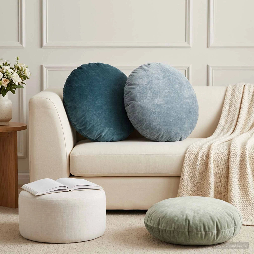 Federa 2 pz HEERLEN Blu Ø 50 cm Tessuto Chenille 922637