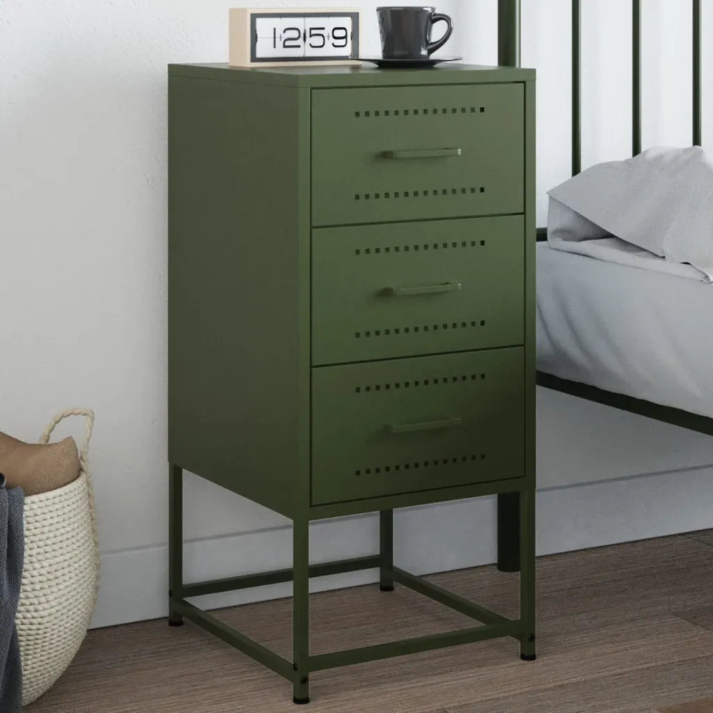 Comodino | Armadio da Notte | Mobiletto da notte Verde Oliva 36x39x78 cm in Acciaio