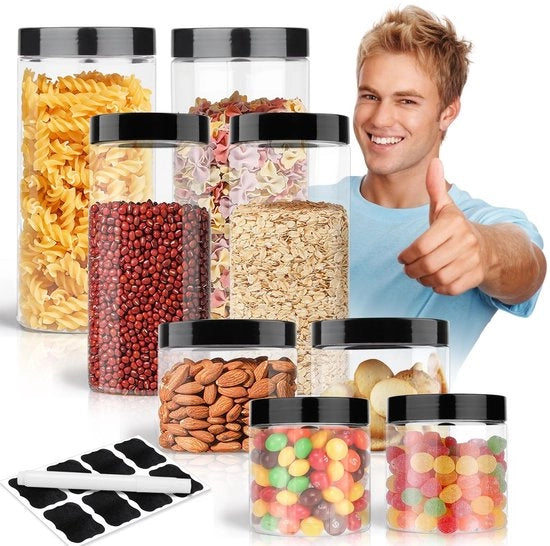 Set di contenitori di plastica con coperchio a vite (4,2L) - Contenitori muniti di coperchio a vite per proteine in polvere, zucchero, sale, farina e insetti alimentari (0,2L + 0,4L + 0,5L + 1L) - BPA-free